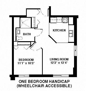 Floor plan for 1 bed, 1 bath, 535 sqft